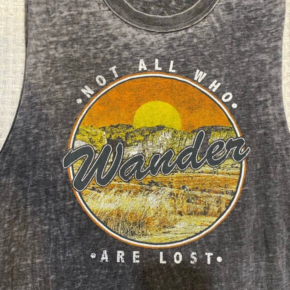 Project Social T “Not All Who Wander Are Lost” Gray Wash Tank Size Small - Picture 8 of 11